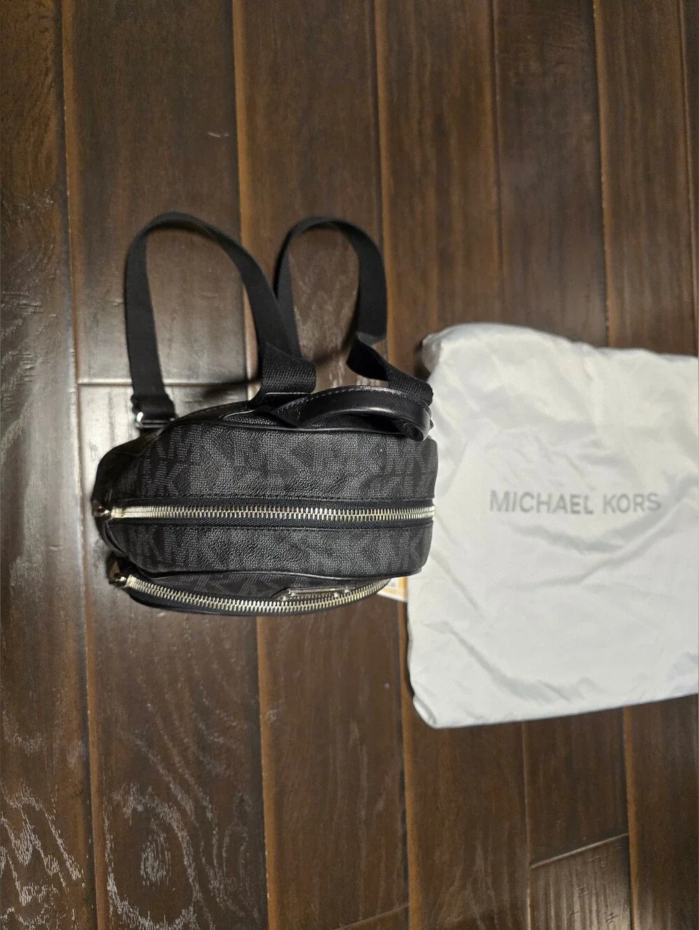 Michael Kors Signature Monogram Backpack with Dust Bag and tags black purse bag
